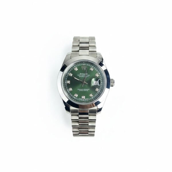 Rolex Date just Luxury Watch Silver Strap Green Dial